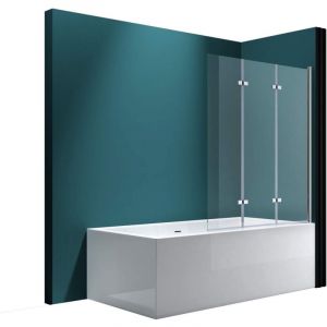 Mai&mai - Pare-Baignoire Transparent 130x140cm 3 Volets Paroi de Douche pour Baignoire en Verre esg avec Revêtement nano Easy Clean C116R