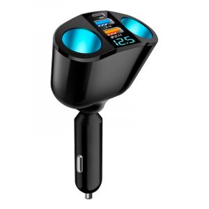 Chargeur Allume Cigare Double Prises USB QC3.0 & PD 12V/24V, Double Allume Cigare 120W, Multiprise Allume Cigare Rapide avec Voltmètre LED,