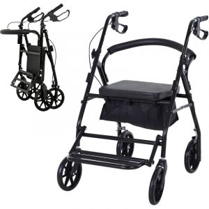 HOMCOM D&eacute;ambulateur 4 roues - d&eacute;ambulateur pliable l&eacute;ger - assise + dossier rembourr&eacute; - poign&eacute;es ergonomiques, freins &agrave; main - panier rangement
