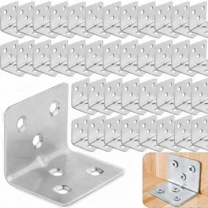 Lot de 64 &Eacute;querre d'assemblage Renforc&eacute;e Inox, 38x30x30mm Aicer Plaque Equerre Inox, Equerre Metal pour Fixation de Inox pour Fixation et R&eacute;paration