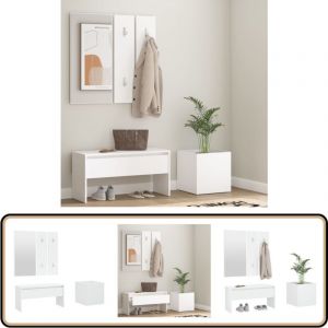Ensemble de meubles de couloir Blanc Bois d'ing&eacute;nierie - Meuble D'entr&eacute;e - Banc Coffre - Meuble Hall - Rangements Entr&eacute;e - Banc Design
