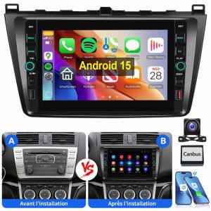 Pour Mazda 6 GH GG 2007-2012 Android 15 Autoradio USB Type-C GPS RDS Carplay 4+64G CAM