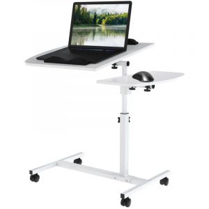 Table pour ordinateur à roulettes, Table de Lit, Bureau assis debout Haut Réglable, pour Ordinateur, Soins Médicaux, Café, 60x40x61.5-96.5cm, blanc