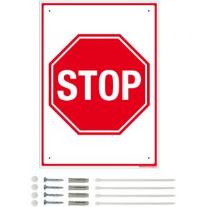 Panneau de signalisation pr&eacute;perc&eacute; PVC ou ALU rectangulaire + kit de fixation - Stop - PVC 1 mm - 300 x 420 mm