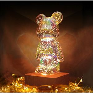 3D Feu d'artifice Ours Veilleuse 8 Couleurs Changer led Ours Lampe Lumineux Décoration de Table Cadeau pour Filles Enfants