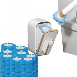 Brosse WC jetable avec 48 têtes de recharge et support – Comprend un panier de rangement et une brosse WC, une brosse WC murale et un kit de