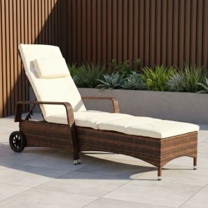 Chaise longue de jardin avec support Chaise longue de plage avec roues Chaise longue de jardin &eacute;tanche Chaise longue en rotin - Melko