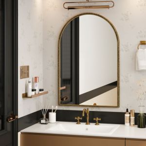 Okwish - Miroir mural arqué, miroir de salle de bain avec cadre en métal, Bronze, 61x91 cm