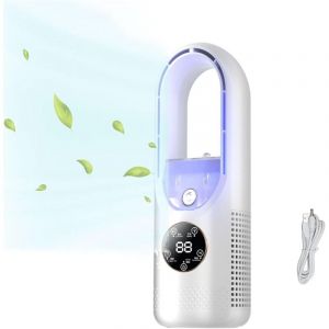 Ventilateur de table sans pales avec humidificateur, petit ventilateur brumisateur personnel, 6 vitesses, ventilateur de chevet silencieux pour