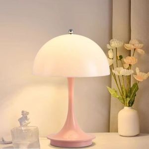 Lampe de table champignon, lampe de table de chevet &agrave; intensit&eacute; variable 3 couleurs, lampe de table champignon &agrave; bouton tactile sans fil (rose)