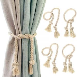 Tuserxln - 4 Pi&egrave;ces Embrasses de Rideaux, Attaches de Rideau en Coton, Embrasse pour Rideaux Tiss&eacute; &agrave; La Main Corde en Chanvre, Embrasses &agrave; Rideaux