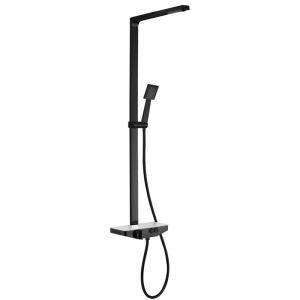 Bernstein - Colonne de douche moderne combinée thermostatique acier inoxydable + tablette verre 30x50x120cm - NT7385 Noir mat, 30cm carré Noir mat,