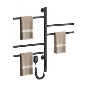 Sèche-Serviettes Électrique, Pivotant à 180 ° Porte-Serviettes Chauffant, Chauffe-Serviettes électrique Mural avec Thermostat(45-70℃) Minuterie,
