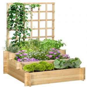 Carré potager jardinière à 3 étages avec treillis lit surélevé en bois pour plantes grimpantes légumes fleurs naturel