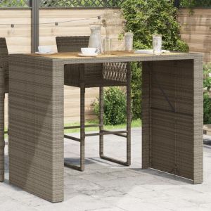 Table de bar de et dessus en bois acacia résine tressée