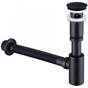 Siphon avec bonde Siphon universel et bouchon de vidange complet pour lavabo de salle de bain noir mat 1/4 x 30 mm siphon encastr&eacute;, bouchon de