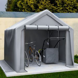 Abri voiture 244 x 241 x 217 cm, store avec porte enroulable pour jardin/ext&eacute;rieur, m&eacute;tal et PE imperm&eacute;able, gris