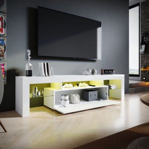 Sirhona - Meuble tv Blanc avec lumières led Meuble tele étagères en verre Espace de rangement Multicouche 180x35x45 cm
