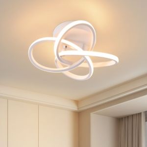 Plafonnier led 28W 3000K blanc chaud design floral 4 feuilles m&eacute;tal blanc - Parfait pour chambre &agrave; coucher, cuisine, couloir, &eacute;clairage int&eacute;rieur