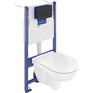 Villeroy&boch - B&acirc;ti-support sol-mur + plaque de d&eacute;clenchement Noire mat + Cuvette suspendue O.Novo