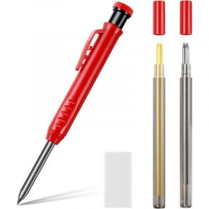 Crayon Chantier Solide et Extensible, Crayon de Menuisier avec 6 Recharges et Gomme, Crayon M&eacute;canique, Taille-Crayon Int&eacute;gr&eacute; Marqueur de Travail Bois