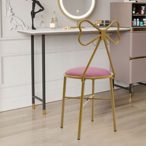 Tabouret de coiffeuse au design papillon, rose fonc&eacute;, chaise de maquillage, dossier orn&eacute; d'un n&oelig;ud rose, chaise princesse, silhouette papillon sans