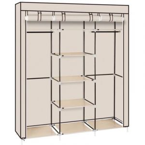 Armoire penderie portable 69" double tringle en tissu non-tiss&eacute; beige, armoire de rangement pliable