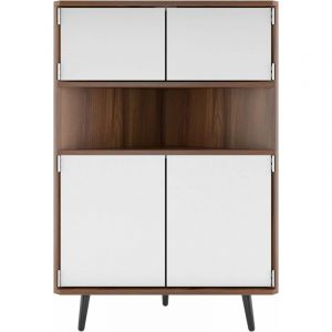 soges Meuble de Rangement d'Angle &agrave; 4 Niveaux, Meuble de Rangement Autoportant avec Portes et &Eacute;tag&egrave;re pour Cuisine, Salon, Hall, Teck