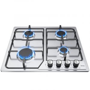 Plaque Gaz 4 Feux L58 x P50, Plaque de Cuisson à Gaz Avec 4 Foyers à Gaz, Cuisinière Encastrable, Gaz Naturel/Propane(4 Brûleurs)