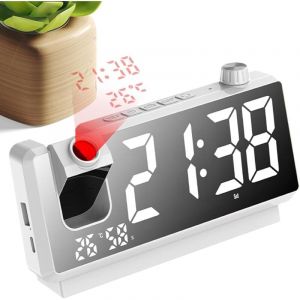 R&eacute;veil &agrave; Projection, projecteur d'horloge num&eacute;rique - Projection d'horloges sans Fil sur Le Mur du Plafond Projecteur d'horloge num&eacute;rique Rotatif &agrave;