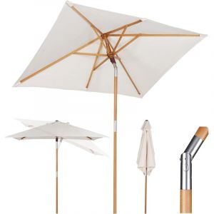 Parasol en bois Sekey&reg; pour terrasse, jardin, plage, piscine, patio, 200 &times; 150 cm, naturel/cr&egrave;me, rectangulaire, protection solaire UV50+