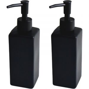 Lot de 2 distributeurs de savon en verre - 350 ml - Noir mat - Surface en c&eacute;ramique avec design r&eacute;tro - T&ecirc;te de pompe noire mate - Distributeur de