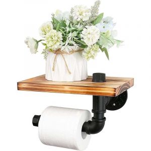 Porte-papier toilette industriel avec cadre en bois et tuyau en fonte - porte-papier toilette mural rustique - porte-papier toilette de salle de bain