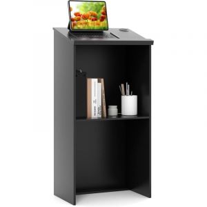 Podium Debout en Bois, Pupitre 117 cm, Surface Inclin&eacute;e avec Rebord, Lutrin ，Noir