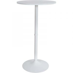 Table haute de bar bistrot plateau forme diam&egrave;tre 60 cm rond en bois blanc et m&eacute;tal chrom&eacute; blanc 100006339