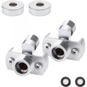 Adaptateur de robinet de douche r&eacute;glable en laiton en forme de S (2 pi&egrave;ces), mitigeur rotatif d&eacute;cal&eacute; de 1/2" &agrave; 3/4" avec couvercle, adaptateurs pour