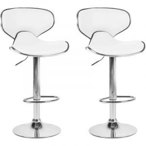 Lot de 2 Chaises Tabourets de Bar en Cuir pu blanc et M&eacute;tal Brillant Pivotantes et R&eacute;glables pour Cuisine ou Salle &agrave; Manger Ultra Moderne Beliani