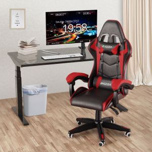 Wowttrelax - Chaise Gaming Rouge - Fauteuil Gamer Dossier Inclinable à 135° - Fauteuil de Bureau avec Appui-tÊte, Support Lombaire - Charge 120 kg