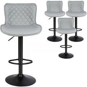 Lot de 4 Tabouret Bar Chaise de Bar Pivotants avec Dossier Tabourets de Bar Réglable en Cuir pu pour Bar îlot de Cuisine Comptoir Gris Clair