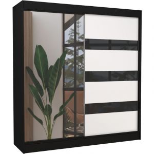 Les Tendances - Armoire de chambre noire 1 porte blanche et noire laqu&eacute;e 1 porte miroir Voka - 3 tailles-Largeur 120 cm