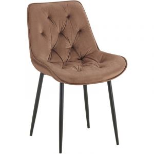 Chaise de salle à manger x1 assise et dossier capitonné en velours marron et métal noir 100002164