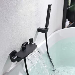 Mitigeur Baignoire Cascade Mural Robinet De Baignoire Pommeau De Douche Cascade Mural Robinet De Baignoire Chaud Et Froid (noir)