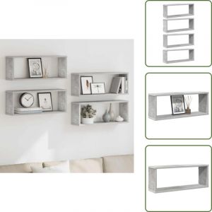Vidaxl - tag&egrave;res murales cube 4 pcs Gris b&eacute;ton Bois d'ing&eacute;nierie - Etagere Murale - Rangement Mural - Etageres Cubes - Meuble Deco - Decoration Murale