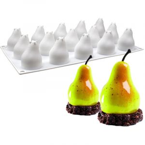 15 cavit&eacute;s poire en forme de mousse de silicone g&acirc;teau fran&ccedil;ais dessert moule d&eacute;coration 3D g&acirc;teau en silicone moule anti - adh&eacute;sif