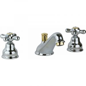 Paffoni - Robinet de lavabo à trois trous de couleur chrome-or avec bec bas Iris IRV058CO chromè-or - Iris - Vidage automatique 1'1/4