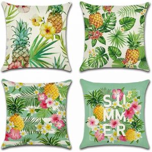 45x45 cm, housse de coussin, ensemble de 4 plantes tropicales et motif d'ananas housses de coussin de canap&eacute; pour cour jardin salon chambre d&eacute;cor