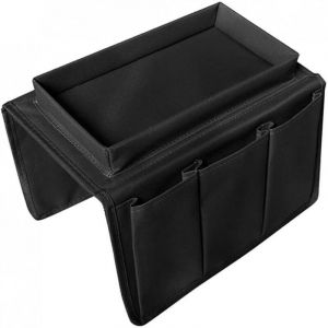 Organiseur d'accoudoir de canap&eacute; avec plateau porte-gobelet, support de rangement pour t&eacute;l&eacute;commande TV, t&eacute;l&eacute;phone portable, tablette, magazines,