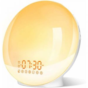 Ersandy - Eveil Lumière led Radio Réveil Matin Lumineux Lampe de Chevet 20 Niveaux de Luminosité Simulateur d'Aube et Crépuscule 2 Réveils 7 Sons