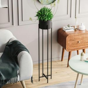 Cache-pot sur pied en m&eacute;tal noir &ndash; style moderne, 108 cm