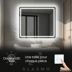 Foram - Miroir led Lumineux 70x60 cm Siena - Horizontal Arrondi de Salle de Bain Mural avec &eacute;clairage Blanc Froid 7000K